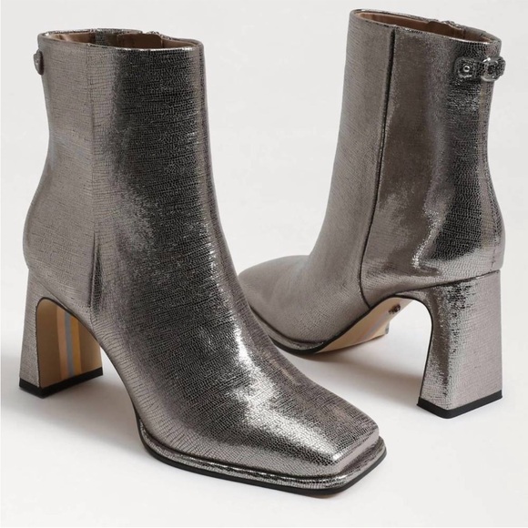 SAM EDELMAN irie in silver metallic heeled ankle boots woman’s size 7 - Picture 1 of 14